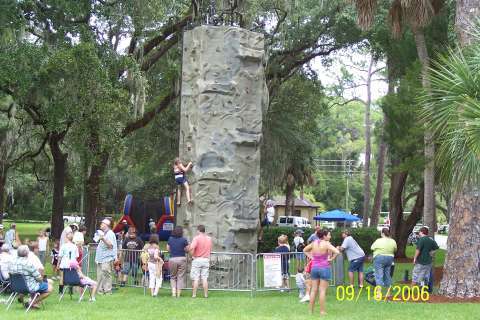 The rockwall by itself takes an area of 18 foot wide x 20 foot deep x 26 foot high. This is all space needed to operate including the fence. As mentioned before allot of spectators just watching making for good entertainment for all!
