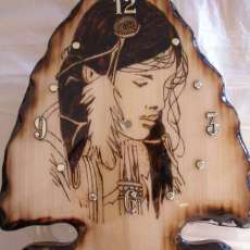 Wood Burned Indian Princess Quartz Clock