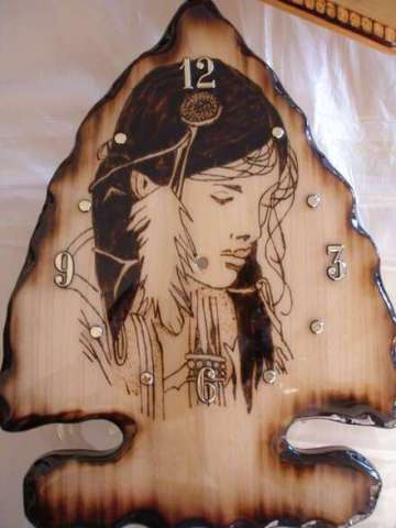Wood Burned Indian Princess Quartz Clock