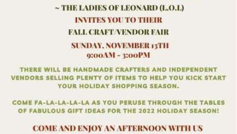 Ladies of Leonard Fall Craft/Vendor Extravaganza