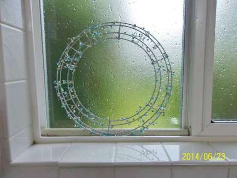 Silver, Blue and Green Wire Crystal Wreath