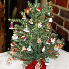 Lit Desktop Tree decorated with Nostalgic Miniatures