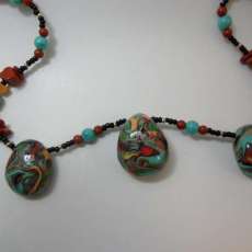Rust/Turquoise Mokume Gane bead neckace