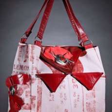 Screen painted canvas with leather patchwork