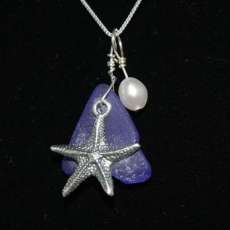 Blue Sea Glass Cluster Pendant