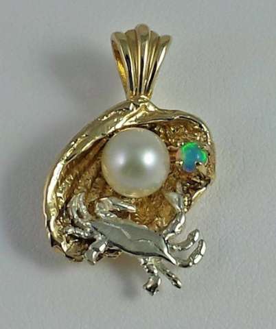 Clam With Crab, Pearl and Opal