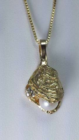 Oyster, Pearl and Diamond Pendant