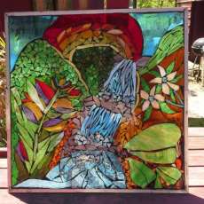 tropical waterfall 30" x 30" $350.00