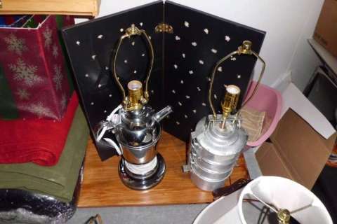 Coffee pot and lunchpail lamps.