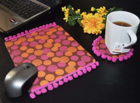 Mouse Pad with FREE Coaster, Pink, Orange, Brown