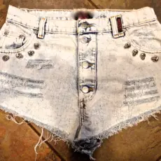 Acid Wash Upcycled Denim Shorts with Skull Buttons
