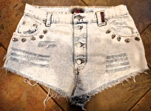 Acid Wash Upcycled Denim Shorts with Skull Buttons