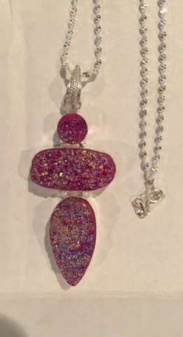 Pink Druzy Pendant Necklace