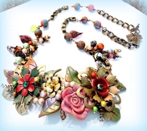 Flower and Leaf Assemblage Necklace