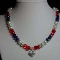 4th of July Czech and Glass Pearls with Sterling Silver Heartflag Pendent and Star Clasp