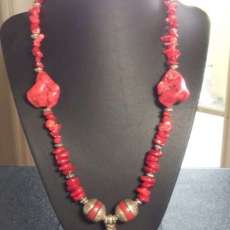 Red Tibetan Coral and Pendant Necklace