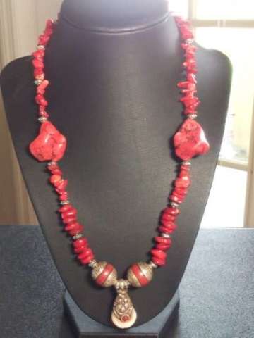 Red Tibetan Coral and Pendant Necklace