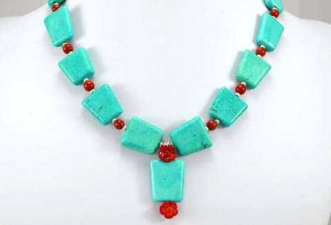 Turquoise and Red Coral Necklace