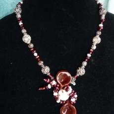 brown, Red African Bead Necklace