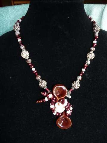 brown, Red African Bead Necklace