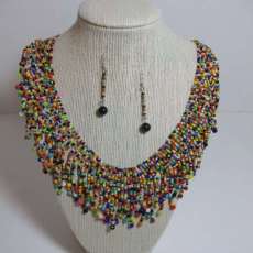 Multicolored Ladder Stitch Necklace and Earrings