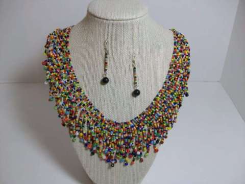 Multicolored Ladder Stitch Necklace and Earrings