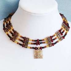 Amber & Copper Celtic Knot Necklace