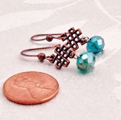 Celtic Knot Earrings with Teal Crystals