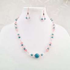 Rose Quartz & Sapphire Necklace & Earring Set