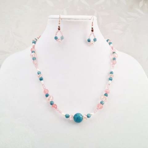 Rose Quartz & Sapphire Necklace & Earring Set
