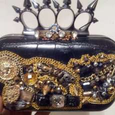 Treasure Ship Metal Spiked Brass Nuckle Scale Covered Clutch Purse