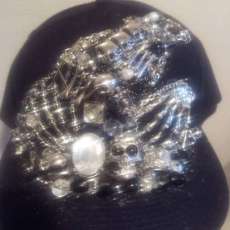 Black Skull Bone Yard Metal Charm Snapback Cap