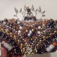 The Royal Skull King Metal Brass Nuckle Red Leather Spiked Clutch Purse