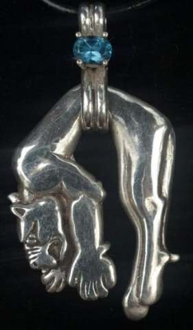 Sterling Jag/Cougar With Blue Topaz Pendant OOAK