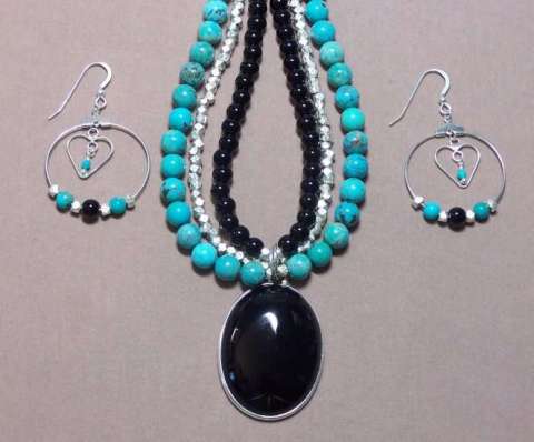 Turquoise and Onyx with Sterling Silver