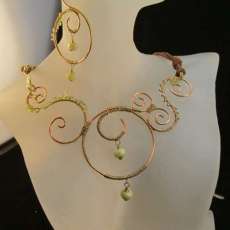 Wire Wrapped Necklace with Peridot and Chrysoprase