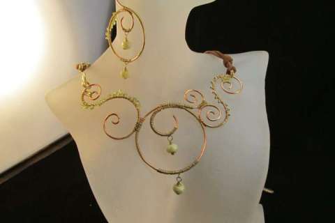 Wire Wrapped Necklace with Peridot and Chrysoprase