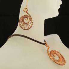 Copper Wire Wrapped Nautilus Shell Necklace and Earrings