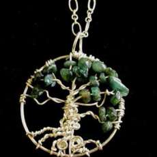 Sterling Silver and Emerald Chips Tree of Life Necklace