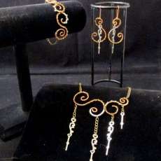 Copper Brass and Steel Earring, Necklace, and Bracelet