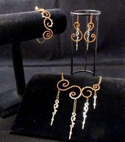 Copper Brass and Steel Earring, Necklace, and Bracelet