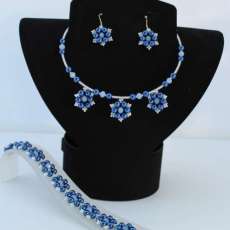 Lapis Blue Pearl Jewelry Set Accented With Ceylon Snowflake Seed Beads