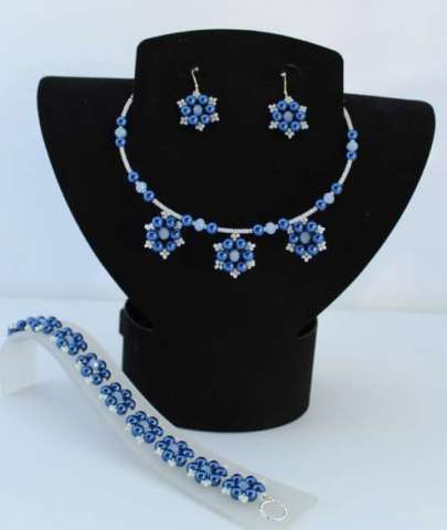 Lapis Blue Pearl Jewelry Set Accented With Ceylon Snowflake Seed Beads