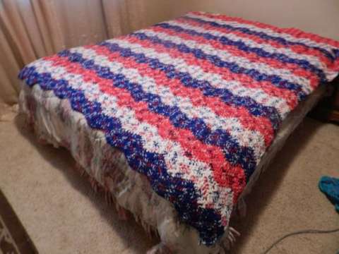 red, white and blue heavy weight afghan