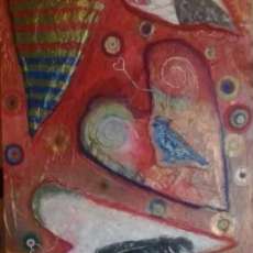 Mixed media hearts, wax, paint, and plaster.