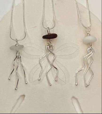 Authentic Sea Glass & Sterling Silver Jellyfish