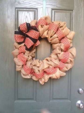 Red Chevron Burlap Wreath