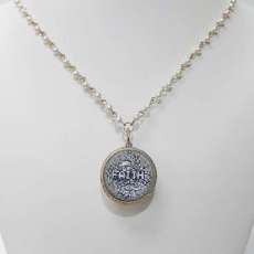 30 in. gold and peral beaded necklace with FAITH bubble charm