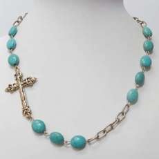  16 in. Turquiose beaded cross necklace