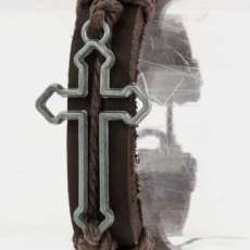 Brown leather adjustable Cross bracelet